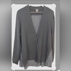Women's Chico's Charcoal and White Striped Mixed Media Cardigan